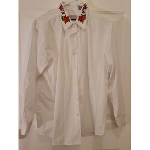 Lauren Rogers Collectibles White Embroidered Collar Buttons Shirt Women's Large